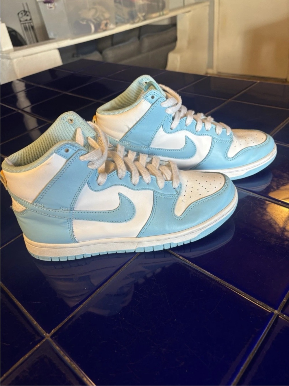 Nike Mens Dunk Mid-Top Sneakers in Light Blue and White